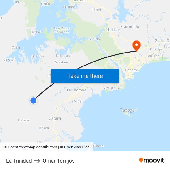 La Trinidad to Omar Torrijos map