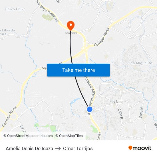 Amelia Denis De Icaza to Omar Torrijos map