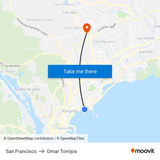 San Francisco to Omar Torrijos map