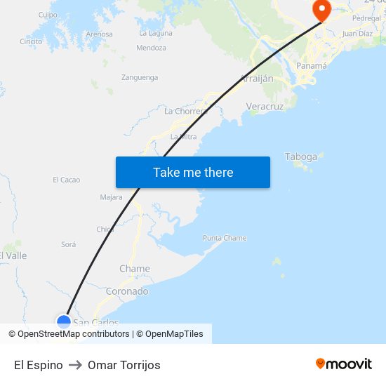El Espino to Omar Torrijos map