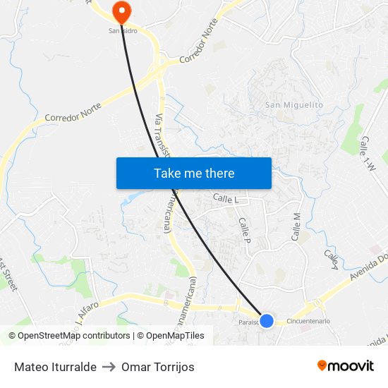 Mateo Iturralde to Omar Torrijos map