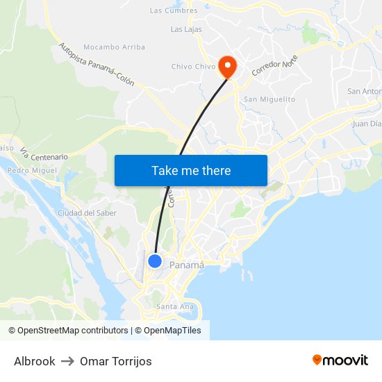 Albrook to Omar Torrijos map