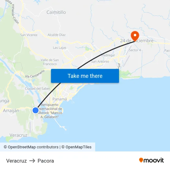 Veracruz to Pacora map