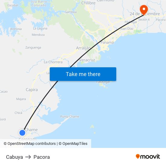 Cabuya to Pacora map