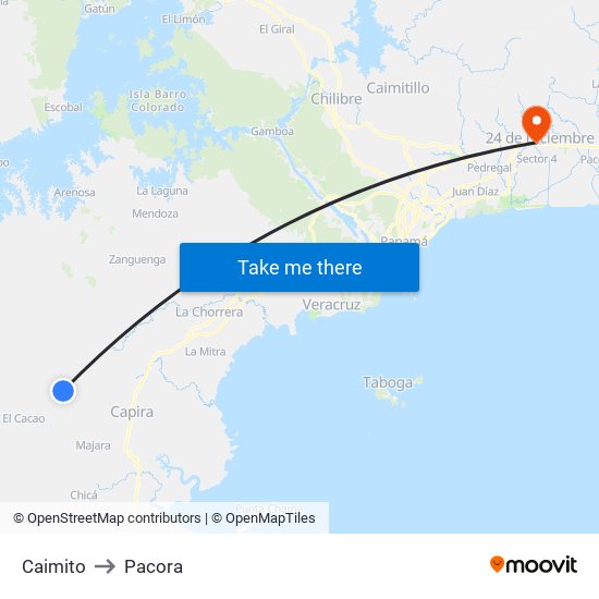 Caimito to Pacora map