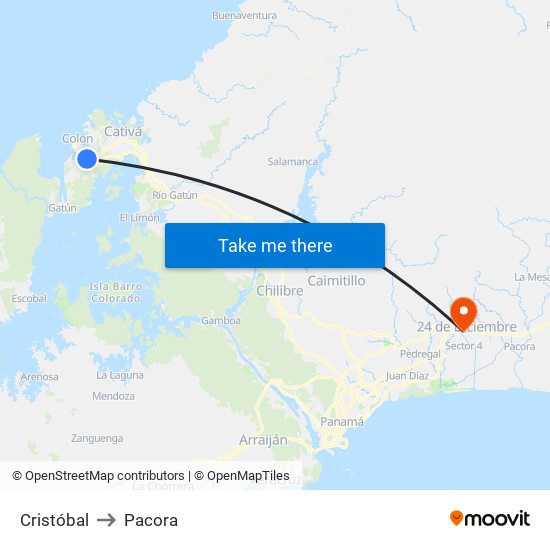 Cristóbal to Pacora map