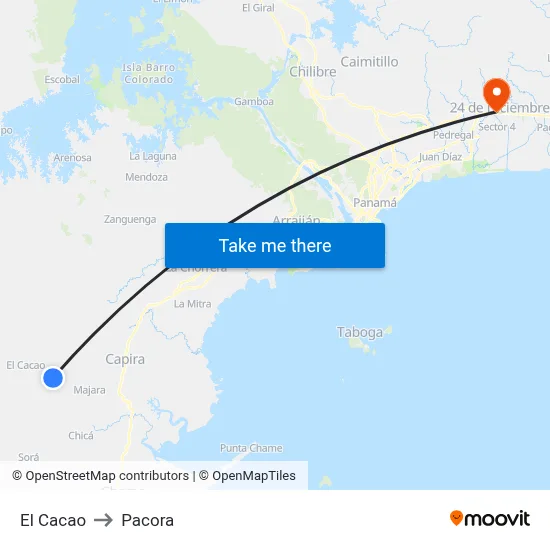 El Cacao to Pacora map