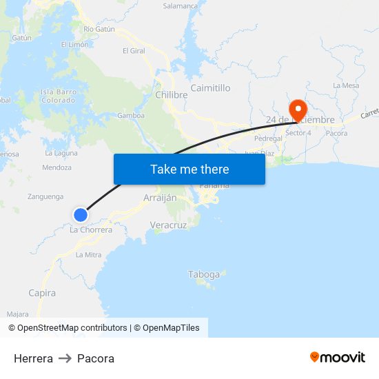 Herrera to Pacora map