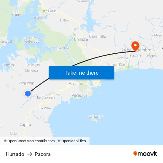 Hurtado to Pacora map