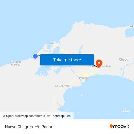 Nuevo Chagres to Pacora map