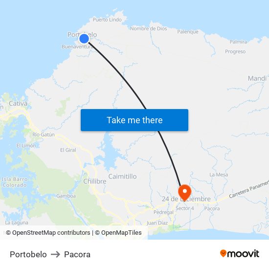 Portobelo to Pacora map