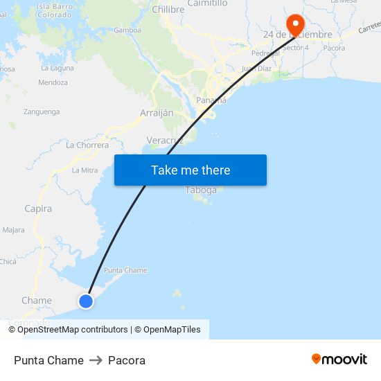 Punta Chame to Pacora map