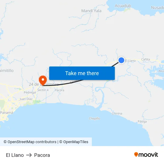 El Llano to Pacora map