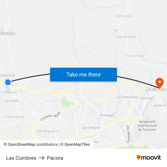 Las Cumbres to Pacora map