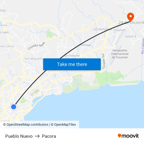 Pueblo Nuevo to Pacora map