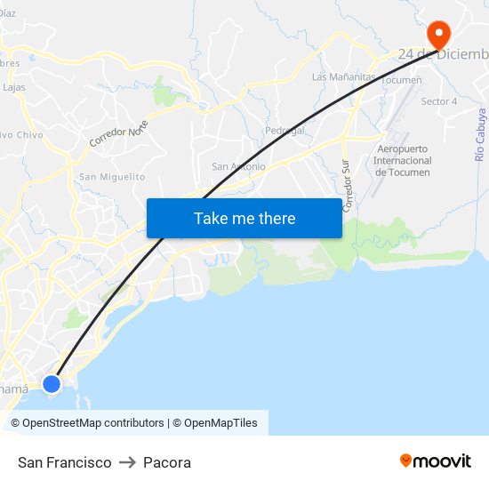 San Francisco to Pacora map