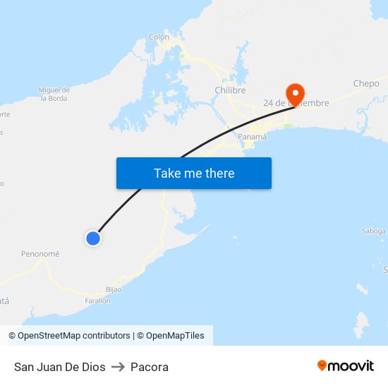 San Juan De Dios to Pacora map
