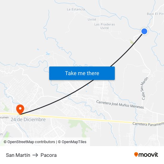 San Martín to Pacora map