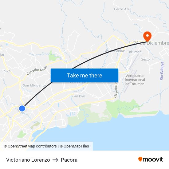 Victoriano Lorenzo to Pacora map