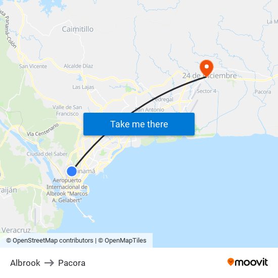 Albrook to Pacora map