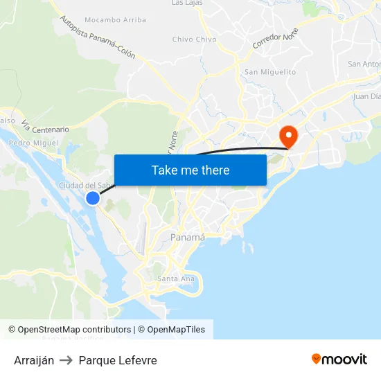 Arraiján to Parque Lefevre map