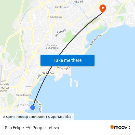 San Felipe to Parque Lefevre map