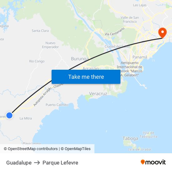 Guadalupe to Parque Lefevre map