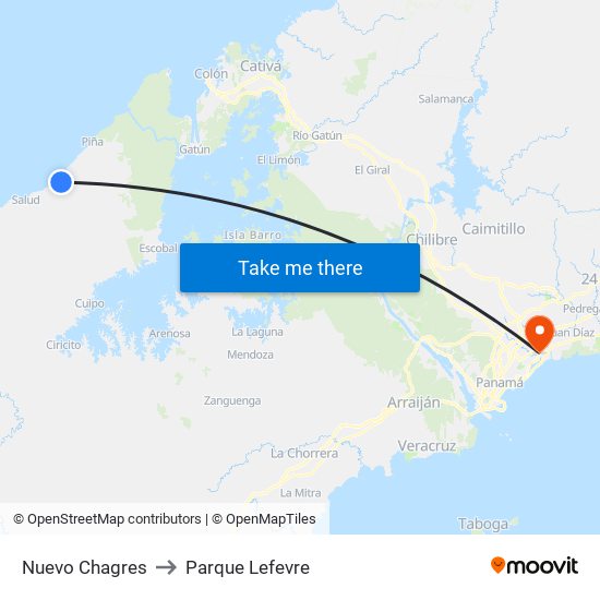 Nuevo Chagres to Parque Lefevre map