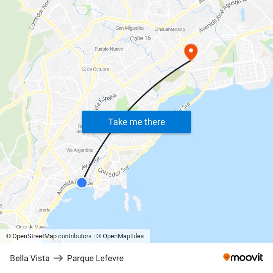 Bella Vista to Parque Lefevre map