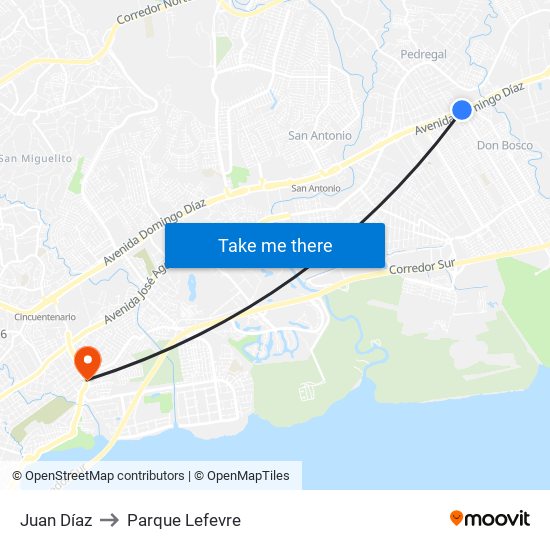 Juan Díaz to Parque Lefevre map