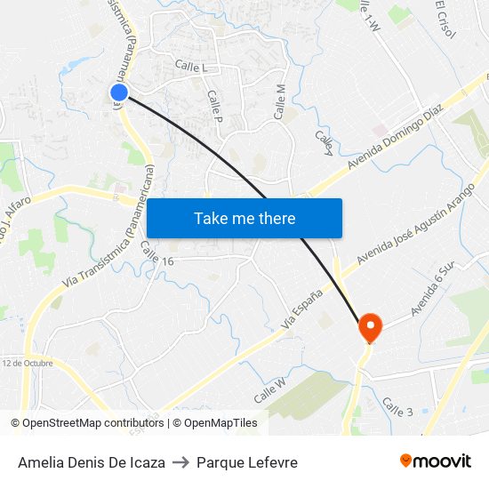 Amelia Denis De Icaza to Parque Lefevre map