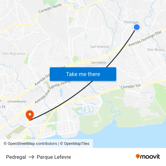 Pedregal to Parque Lefevre map