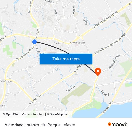 Victoriano Lorenzo to Parque Lefevre map