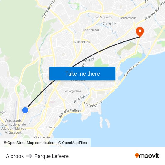 Albrook to Parque Lefevre map