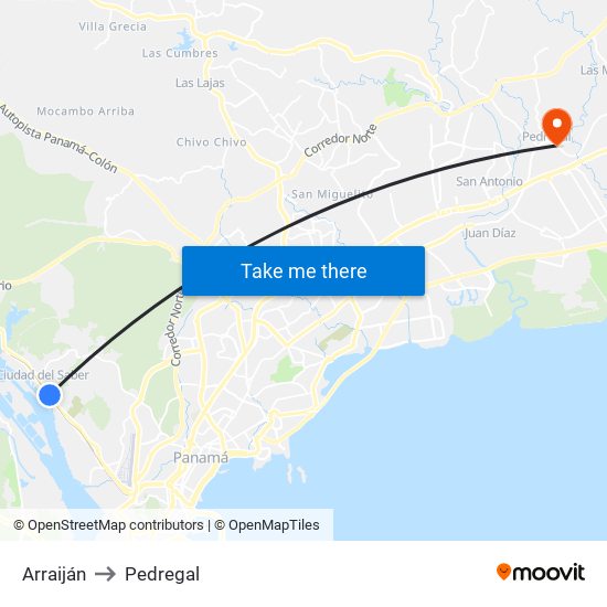 Arraiján to Pedregal map