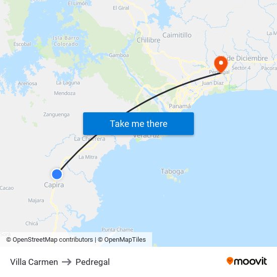 Villa Carmen to Pedregal map