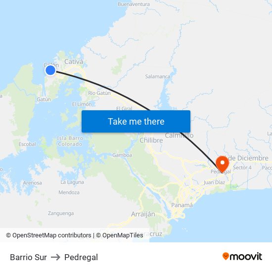 Barrio Sur to Pedregal map