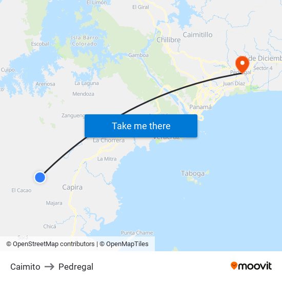 Caimito to Pedregal map
