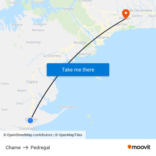 Chame to Pedregal map