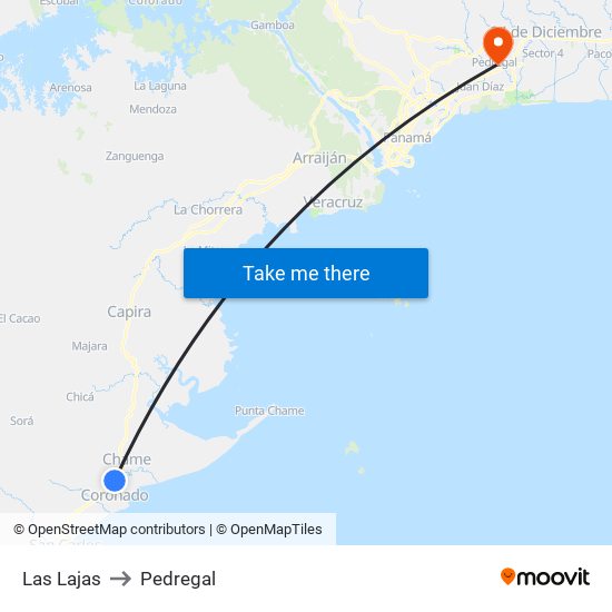 Las Lajas to Pedregal map