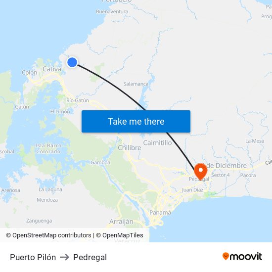 Puerto Pilón to Pedregal map