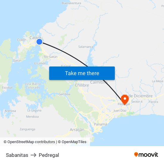 Sabanitas to Pedregal map