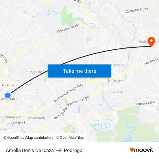 Amelia Denis De Icaza to Pedregal map