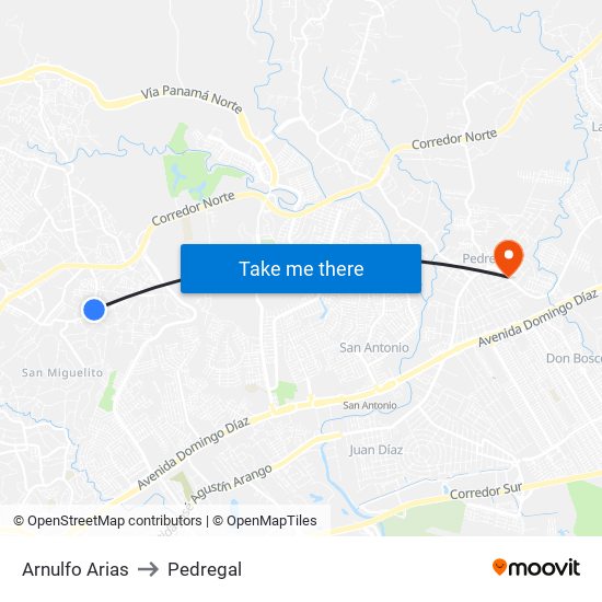 Arnulfo Arias to Pedregal map