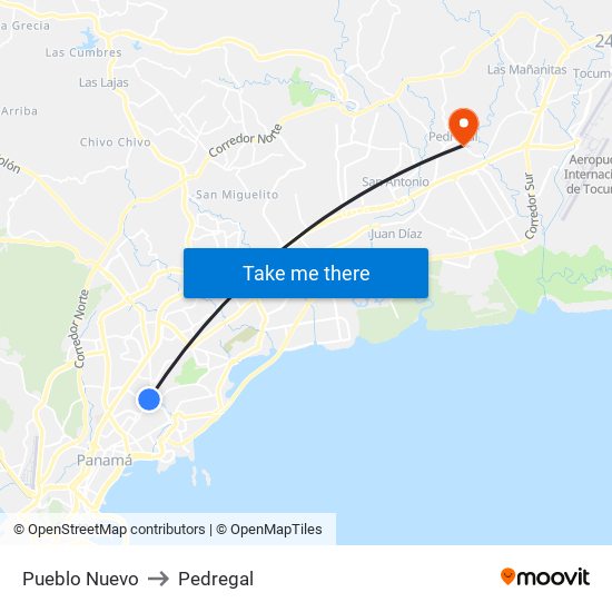 Pueblo Nuevo to Pedregal map