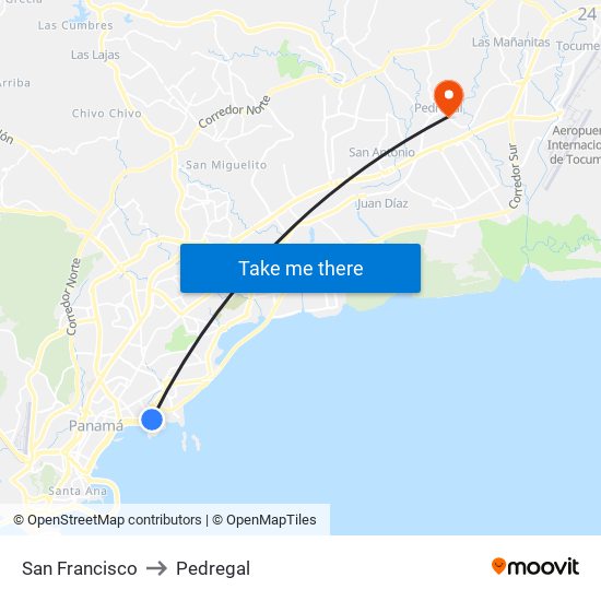 San Francisco to Pedregal map