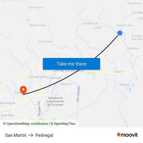 San Martín to Pedregal map