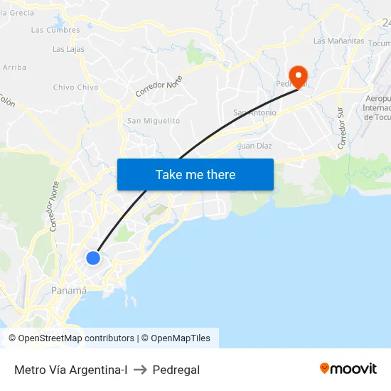 Metro Vía Argentina-I to Pedregal map