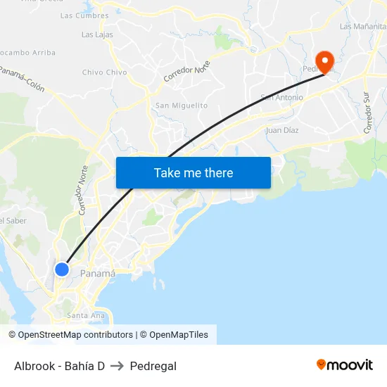 Albrook - Bahía D to Pedregal map