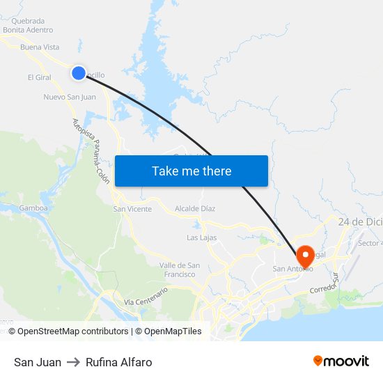 San Juan to Rufina Alfaro map